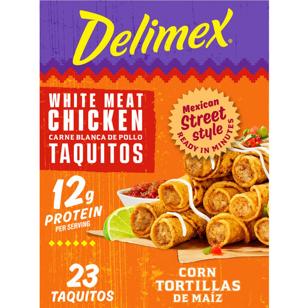 Frozen Appetizers & Sides Delimex White Meat Chicken Corn Taquitos Frozen Food Snacks hero