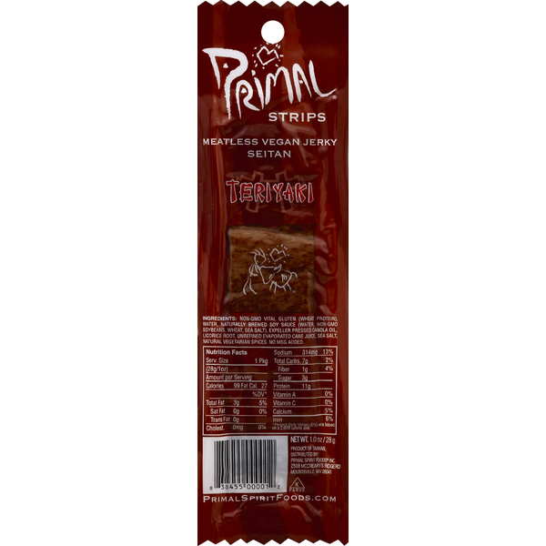 Popcorn & Jerky Primal Vegan Jerky, Meatless, Seitan, Teriyaki hero