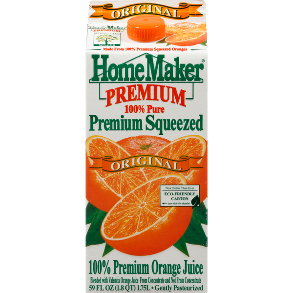 Refrigerated HomeMaker 100% Juice, Orange, Premium Squeezed, Original hero