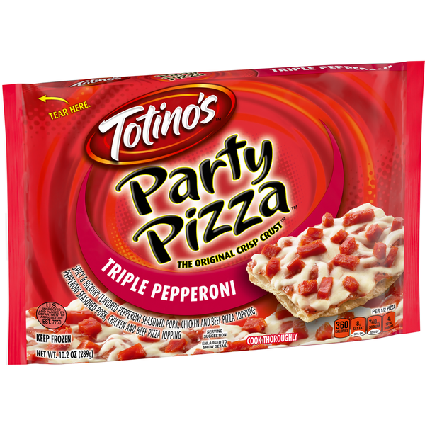 Frozen Pizza Totino's Party Pizza Triple Pepperoni Thin Crust Frozen Pizza hero