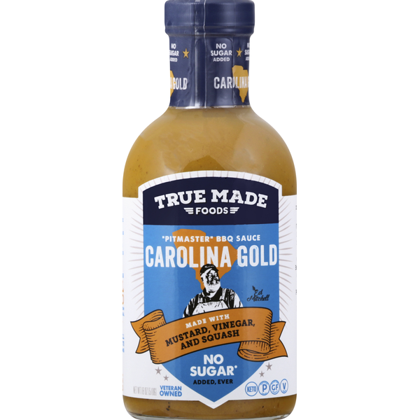 Condiments True Made Foods BBQ Sauce, No Sugar, Carolina Gold hero