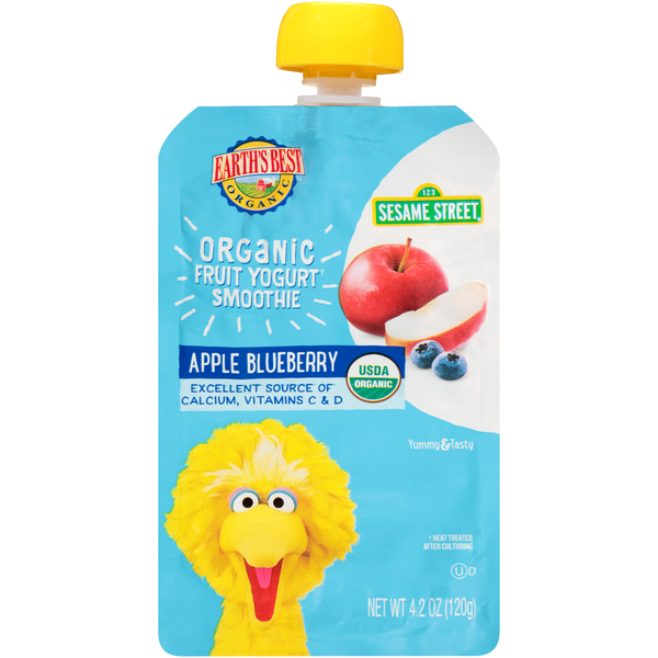 Baby Food & Formula Earth's Best Sesame Street Apple Blueberry Organic Fruit Yogurt Smoothie hero