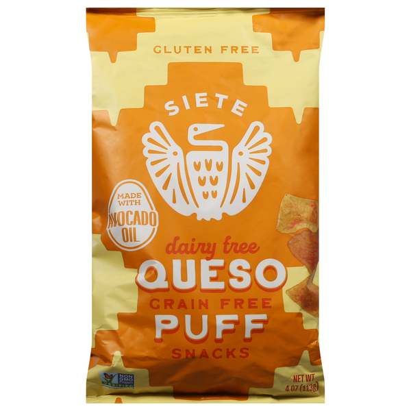 Chips & Pretzels Siete Puff Snacks, Dairy Free, Queso hero