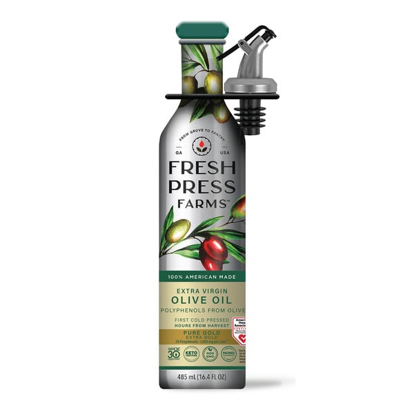 Fresh Press Farms Cold Pressed High Polyphenol Pure Gold Extra Virgin Olive Oil hero