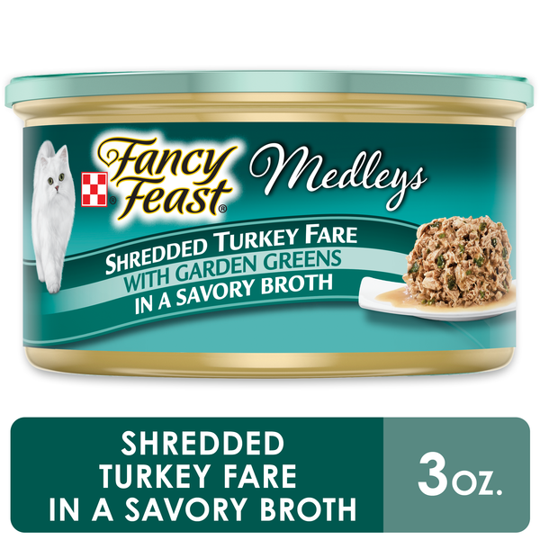 Cat Food & Care Purina Fancy Feast Wet Cat Food, Medleys Shredded Turkey Fare With Garden Greens in a Savory Broth hero