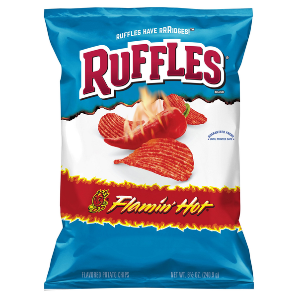 Chips & Pretzels Ruffles Flamin' Hot Flavored Potato Chips hero