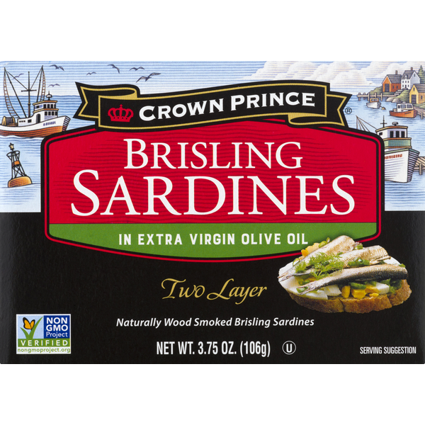 Canned Meat & Seafood Crown Prince Sardines, in Extra Virgin Olive Oil, Brisling, Two Layer hero