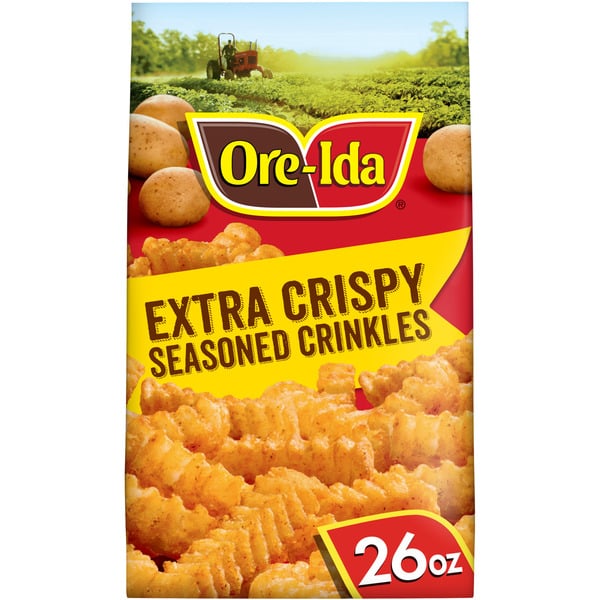 Frozen Appetizers & Sides Ore-Ida Extra Crispy Seasoned Crinkles French Fries Fried Food Snacks Frozen Potatoes hero