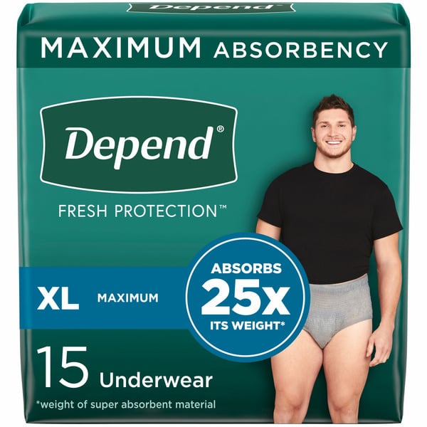 Adult Care Depend Fresh Protection Men's Adult Incontinence Underwear, XL, Grey hero