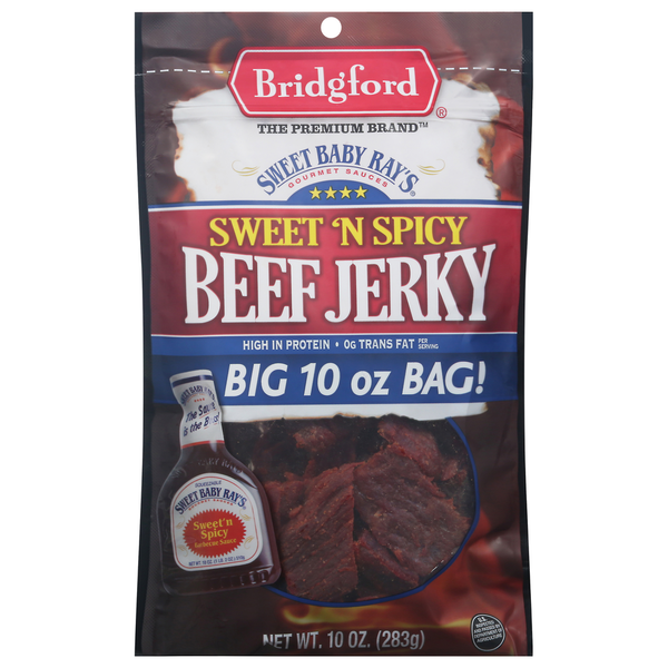 Popcorn & Jerky Bridgford Beef Jerky, Sweet 'N Spicy hero