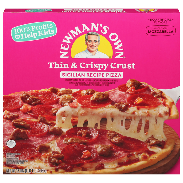 Frozen Pizza Newman's Own Pizza, Thin & Crispy Crust, Sicilian Recipe hero