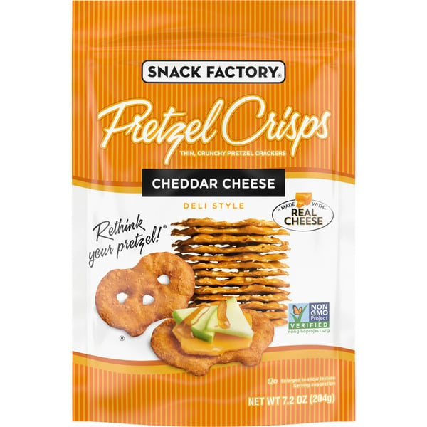 Chips & Pretzels Snack Factory Cheddar Cheese Pretzel Crisps hero