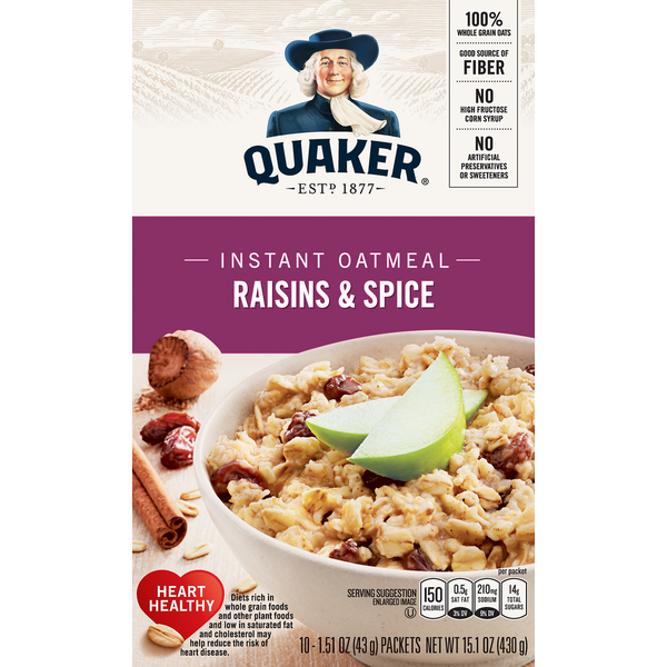 Hot Cereal & Pancake Mixes Quaker Instant Oatmeal, Raisins & Spice hero