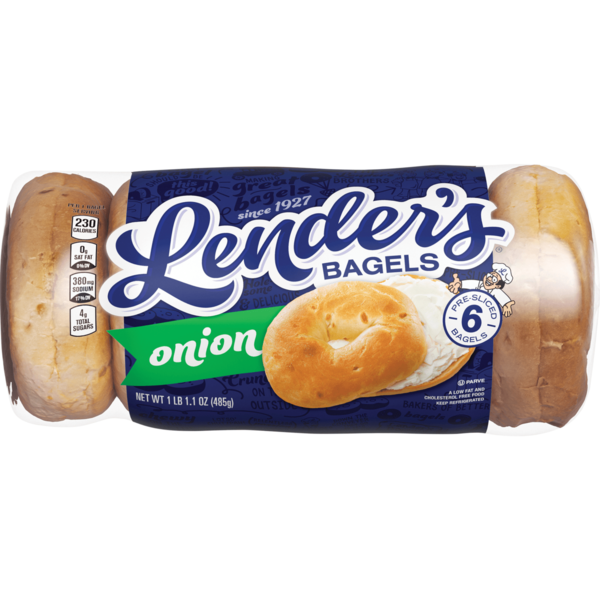 Breakfast Bakery Lender's Original, 6 count, Onion Pre-sliced Bagels hero