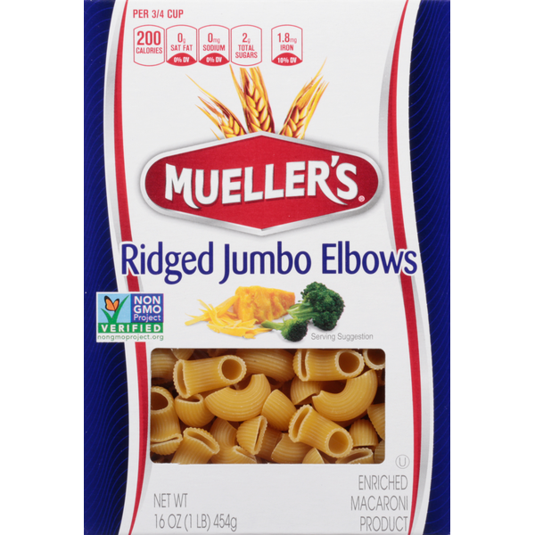 Dry Pasta Mueller's Elbows, Ridged Jumbo hero