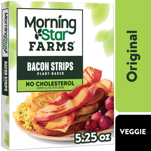 Frozen Vegan & Vegetarian MorningStar Farms Veggie Breakfast Plant Based Bacon Strips, Vegetarian Meat, Frozen Breakfast Side, Original hero