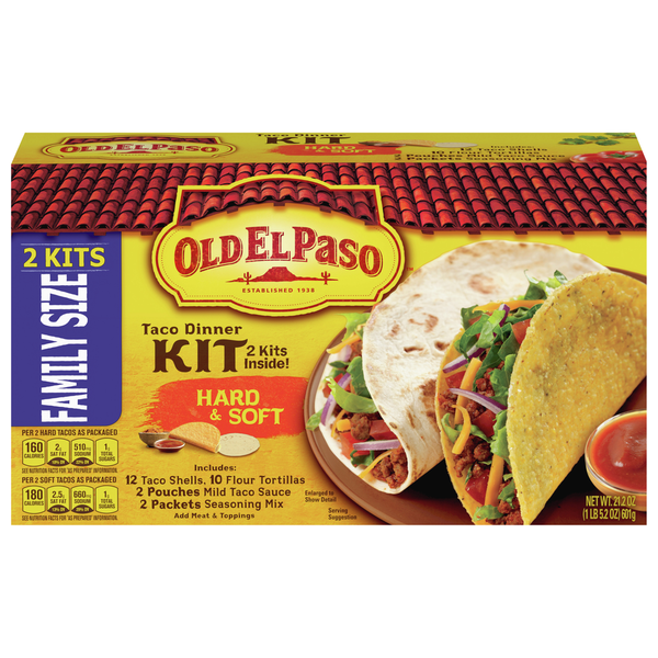 Mexican/Hispanic/Latino Foods Old El Paso Taco Dinner Kit, Hard & Soft, Family Size hero