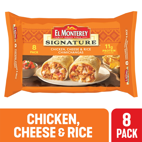 Frozen Meals El Monterey Chimichangas, Chicken, Cheese & Rice hero