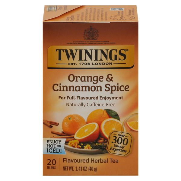 Tea Twinings Flavored Herbal Tea, Caffeine-Free, Orange & Cinnamon Spice, Bags hero