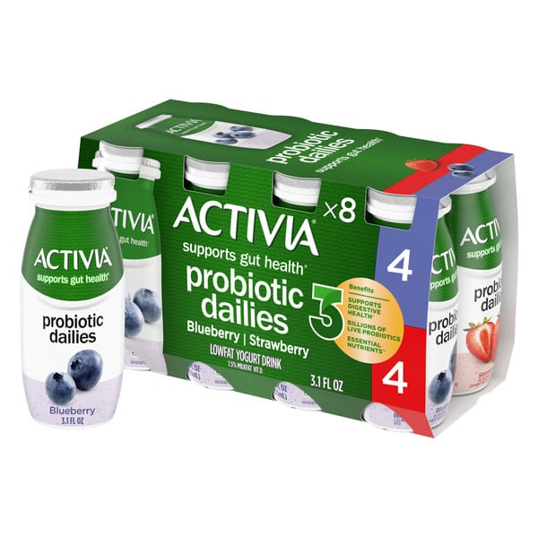 Yogurt Activia Strawberry and Blueberry Lowfat, Probiotic Yogurt Drinks hero