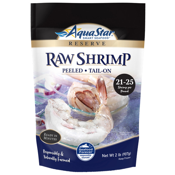 Frozen Meat & Seafood Aqua Star Raw Peeled Tail-On Shrimp 21/25 hero