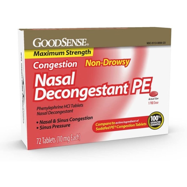 Cold, Flu & Allergy Good Sense Nasal Decongestant PE, Non-Drowsy, Maximum Strength, Tablets hero