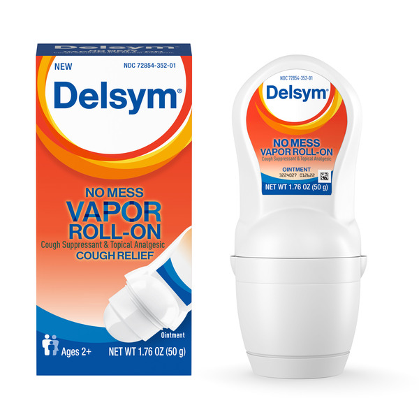 Cold, Flu & Allergy Delsym® No Mess Vapor Roll-On Cough Suppressant & Topical Analgesic, For Adults & Kids hero