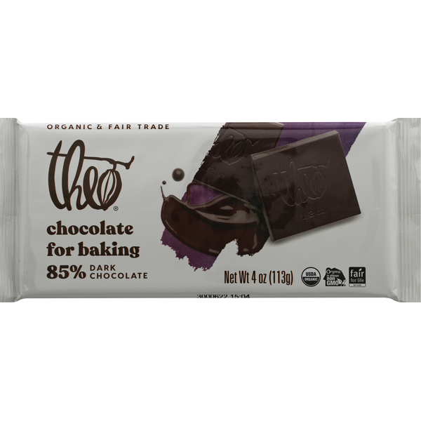 Baking Ingredients Theo Chocolate Dark Chocolate, Chocolate for Baking, 85% hero