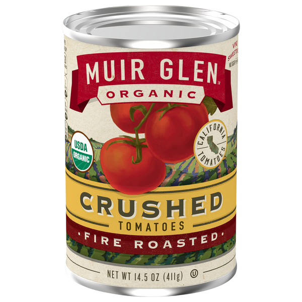 Muir Glen Tomatoes, Fire Roasted, Crushed hero