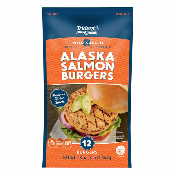 Frozen Meat & Seafood Trident Seafoods Alaskan Salmon Burgers hero