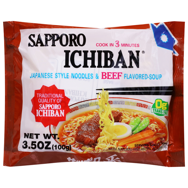 Asian Foods Sapporo Noodles & Soup, Beef Flavored, Japanese Style hero