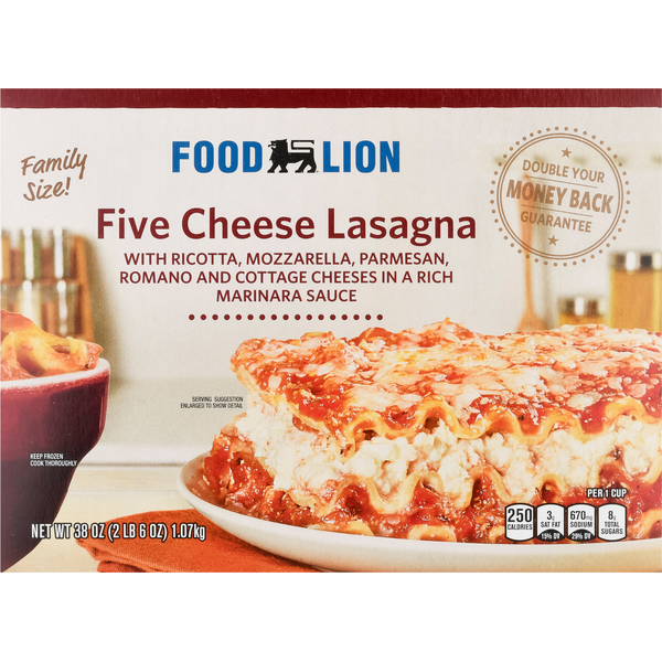 Frozen Meals Food Lion Lasagna, Five Cheese, Family Size hero