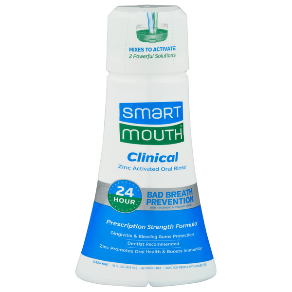 Oral Hygiene Smart Mouth Oral Rinse, Zinc Activated, Clinical, Clean Mint hero