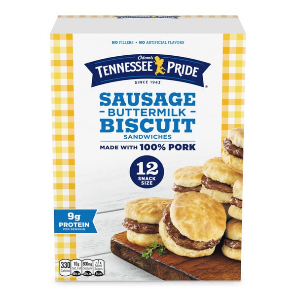 Frozen Breakfast Odom's Tennessee Pride Sausage and Buttermilk Biscuits, Snack Size Frozen Breakfast Sandwiches hero