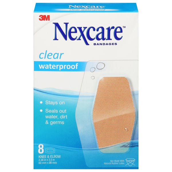 First Aid Nexcare Bandages, Knee & Elbow, Clear, Waterproof hero