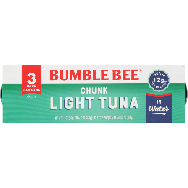 Canned Meat, Seafood & Beans Bumble Bee Tuna in Water, Light, Chunk, 3 Pack hero