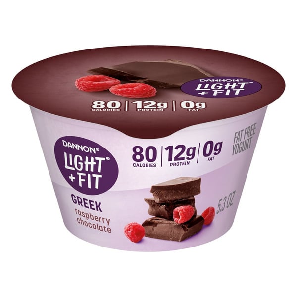 Yogurt Dannon Light + Fit Raspberry Chocolate Greek Nonfat Yogurt Cup hero