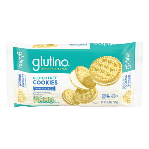 Cookies & Cakes Glutino Gluten Free Vanilla Crème Flavored Sandwich Cookies hero