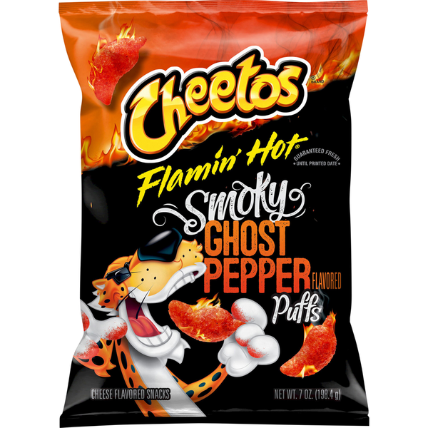 Cheetos Cheese Flavored Snacks, Flamin' Hot Smoky Ghost Pepper Flavored, Puffs hero