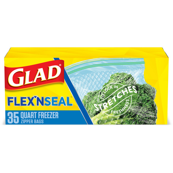 Glad Flex’N Seal Freezer Storage Plastic Bags, Quart hero