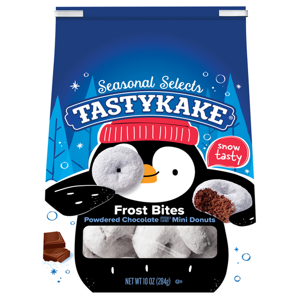 Breakfast Bakery Tastykake Donuts, Powdered, Frost Bites, Chocolate, Mini hero