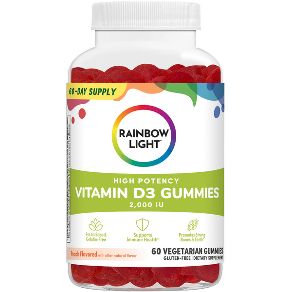 Vitamins & Supplements Rainbow Light High-Potency Vitamin D3 2000 IU Gummies, Peach hero