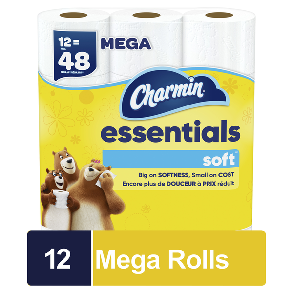 Paper Goods Charmin Essentials Soft Toilet Paper 12 Mega Rolls hero