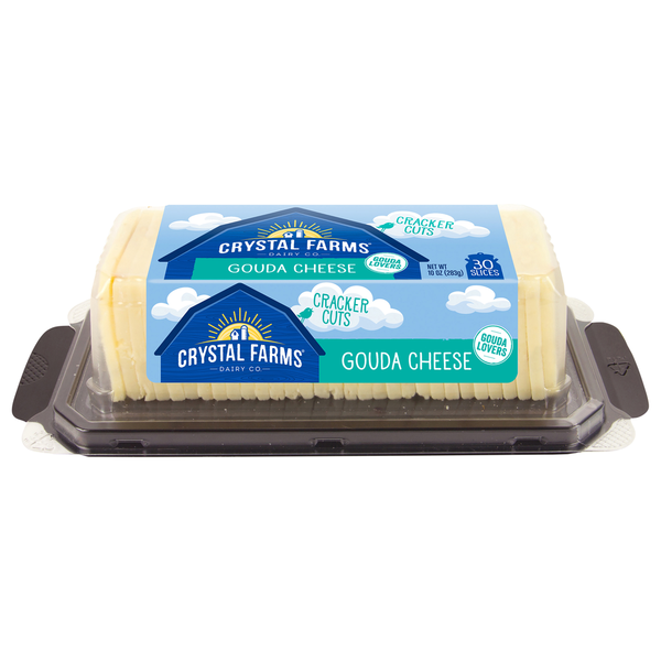 Packaged Cheese Crystal Farms Cheese Slices, Gouda, Cracker Cuts hero