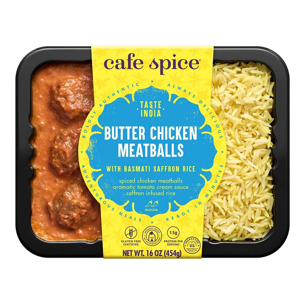 Prepared Meals Cafe Spice Butter Chicken Meatballs with Saffron Rice hero