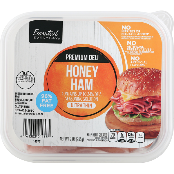 Lunch Meat Essential Everyday Ham, Honey, Ultra Thin, Premium Deli hero