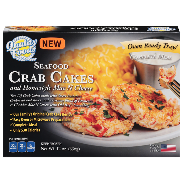 Prepared Meals & Sides Quality Foods Crab Cakes, and Homestyle Mac N Cheese, Seafood hero