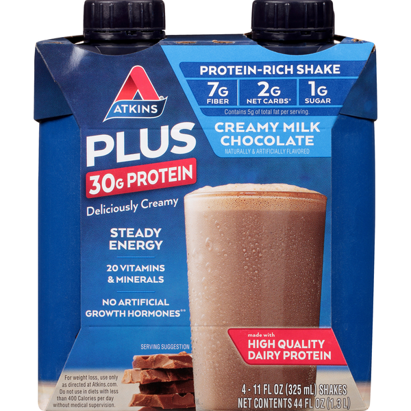 Protein & Meal Replacements Atkins Plus Protein & Fiber Creamy Milk Chocolate Protein-Packed Shakes hero