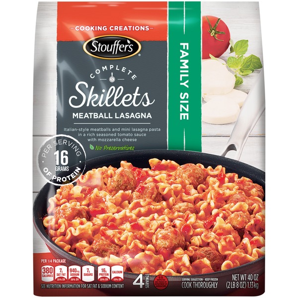 Instant Foods Stouffer's COMPLETE SKILLETS Family Size Meatball Lasagna hero