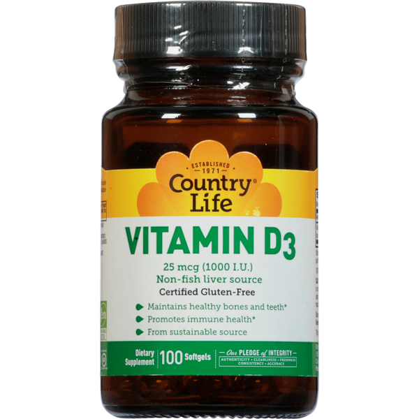 Vitamins & Minerals Country Life Vitamin D3, 25 mcg, Softgels hero